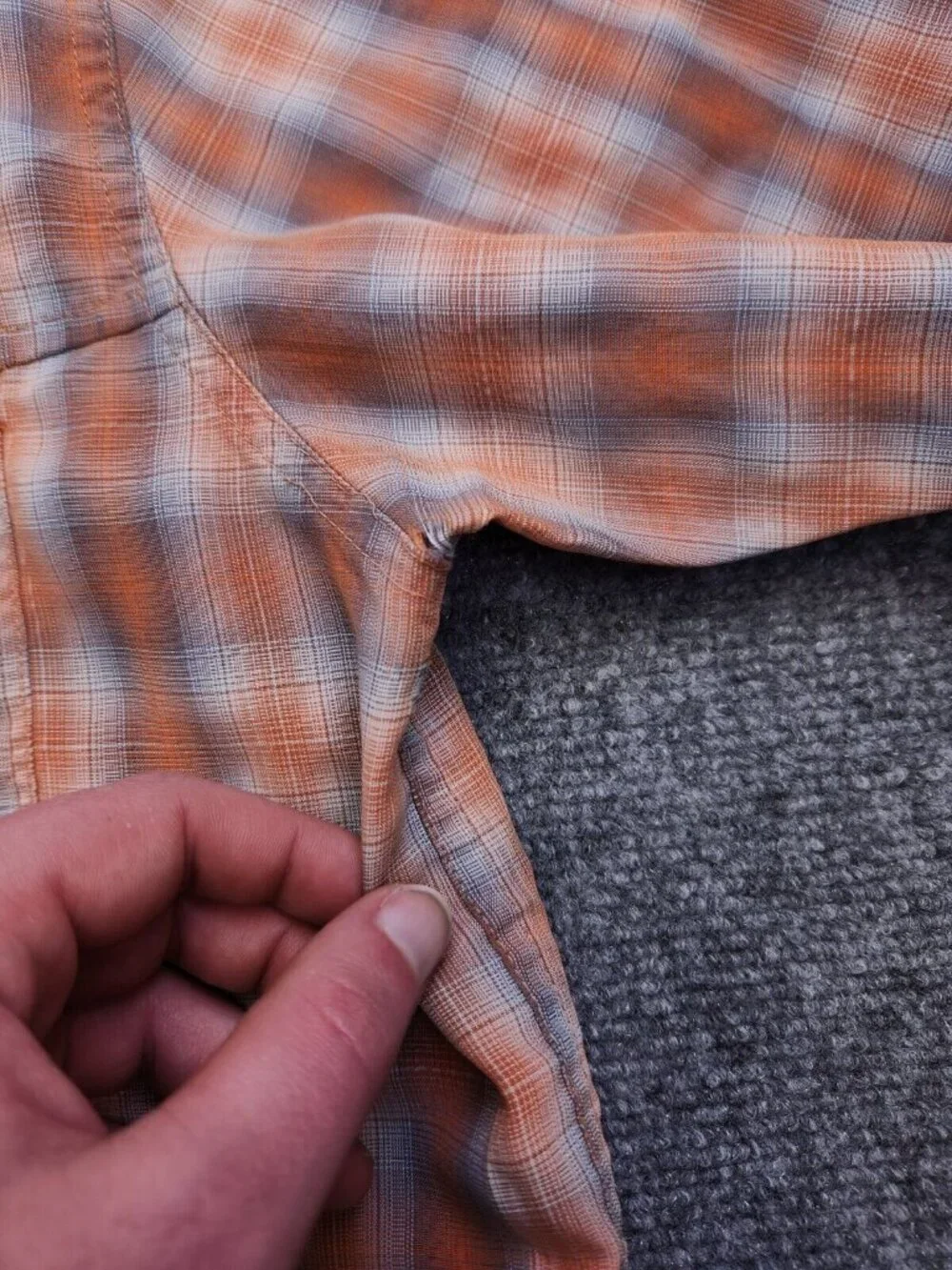 The North Face Men's Large Orange Plaid Long Sleeve Button Up Shirt Modal Blend